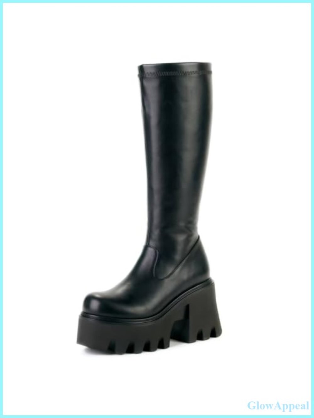 Faux Stretch Leather Knee High Platform Boots Chunky Heel Tall Boots